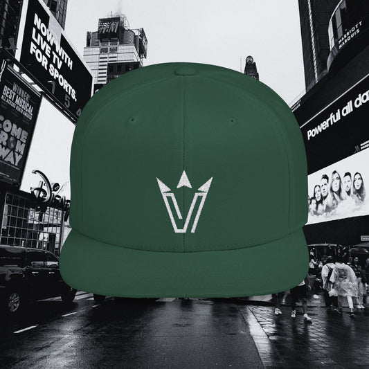 V FOR VIKTAURI Stylish Flat Bill Snapback Hat with Crown Logo - Casual Wear for Street Style Enthusiasts