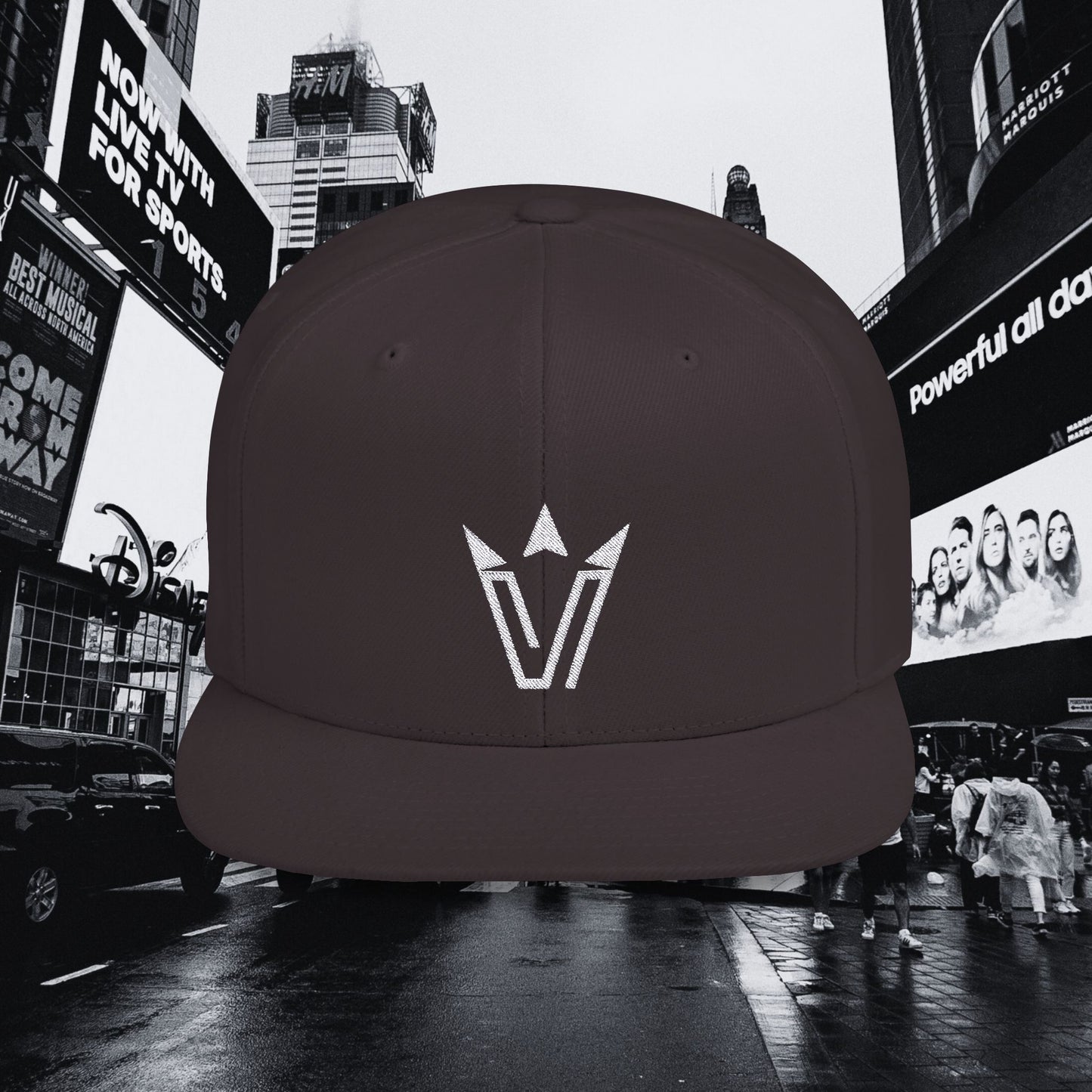 V FOR VIKTAURI Stylish Flat Bill Snapback Hat with Crown Logo - Casual Wear for Street Style Enthusiasts